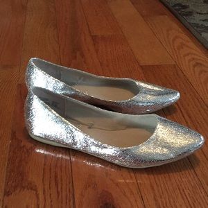 Shiny Silver Flats - Ladies Size 7-1/2